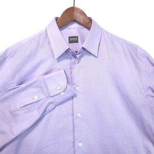 Armani Collezioni Mens Button Down Dress Shirt 42 16.5 Lavender Cotton Tailored